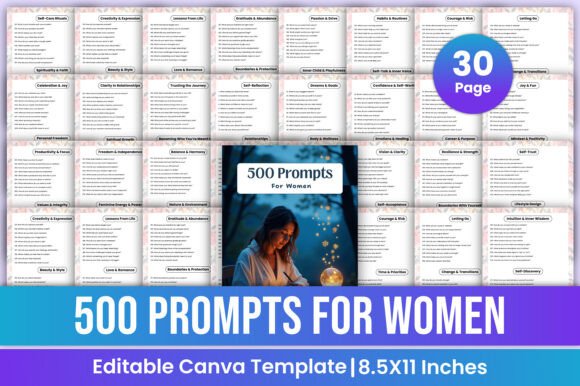 500 Prompts for Women Canva Template: A Powerful Tool for Personal Growth