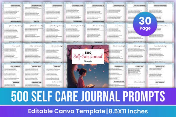 500 Self-Care Journal Prompts Canva