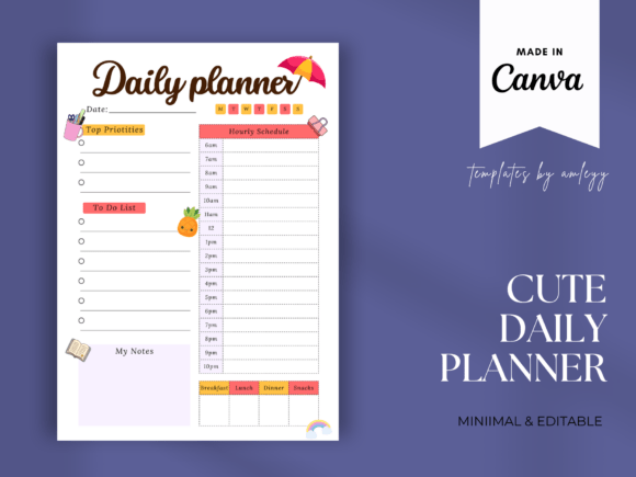 Cute Daily Planner Template for Canva – Printable Kawaii Daily Planner