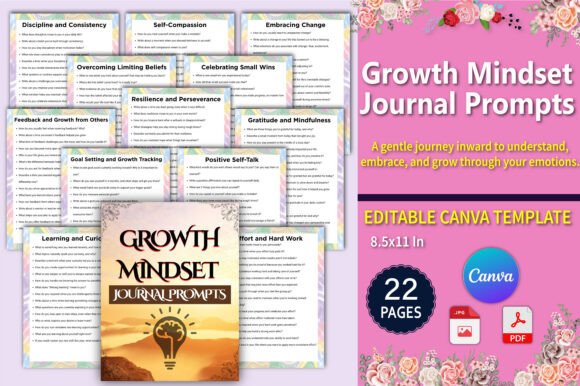 Growth Mindset Journal Prompts Canva